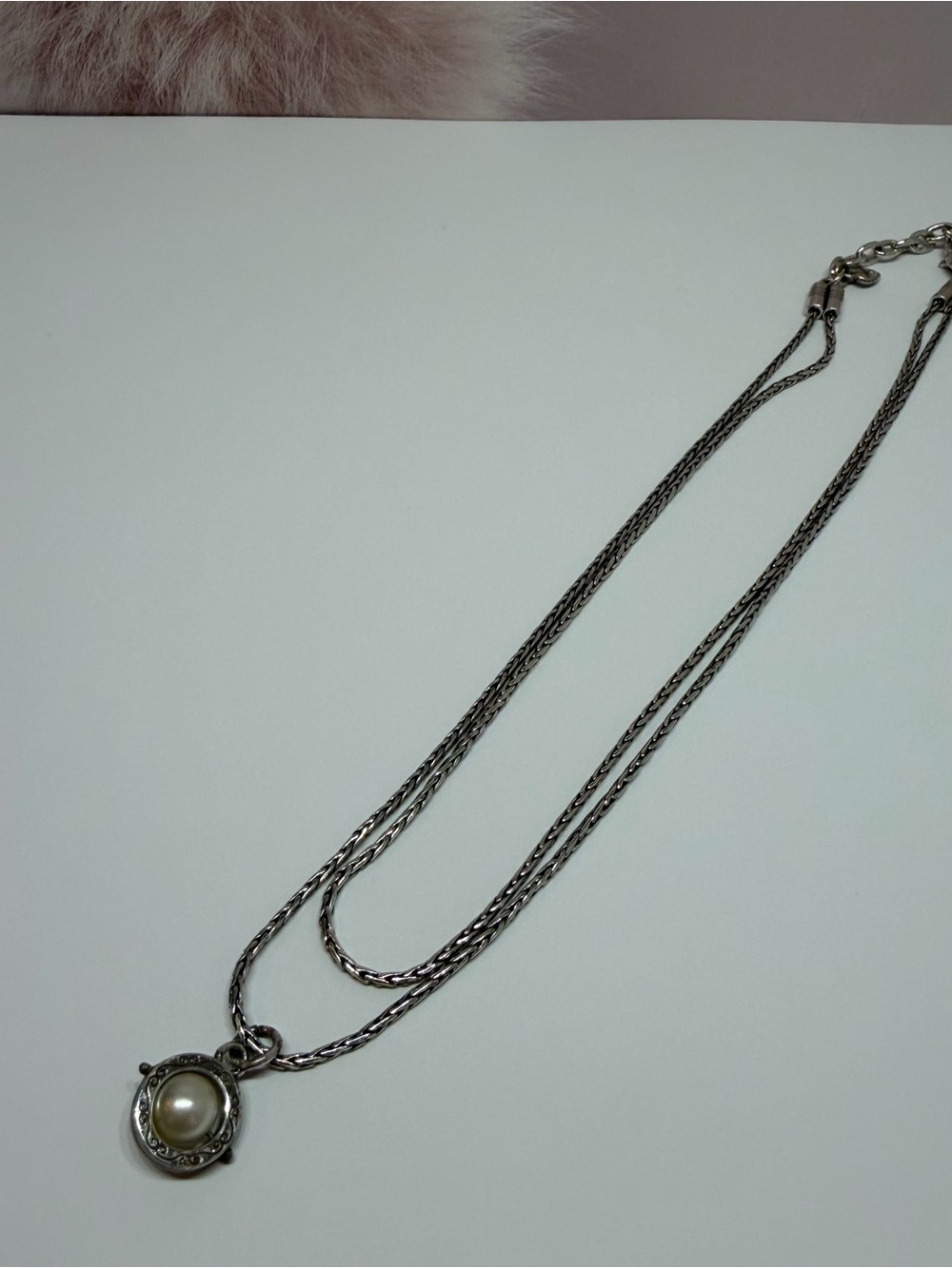 Brighton Pearl Necklace Silver Tone Ornate Scroll Filigree Charm